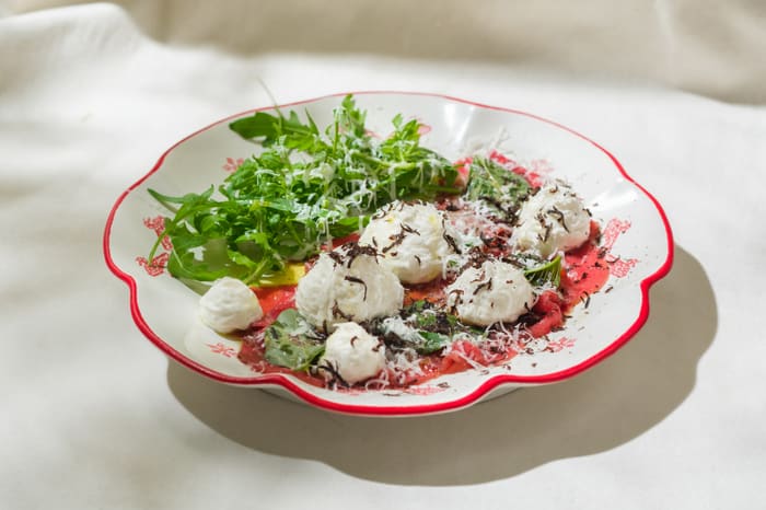 Beef Carpaccio with Parmesan Mousse — Brie Restaurant & Cheesery, Ubud
