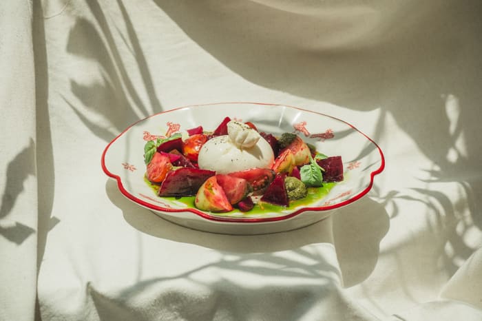 Burrata With Roasted Beetroot and Tomatoes with Pesto Sauce — Brie Restaurant & Cheesery, Ubud